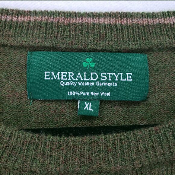 Emerald Style Irish 100% Pure New Wool Green Preppy Sweater Sweatshirt Size XL - Picture 2 of 12